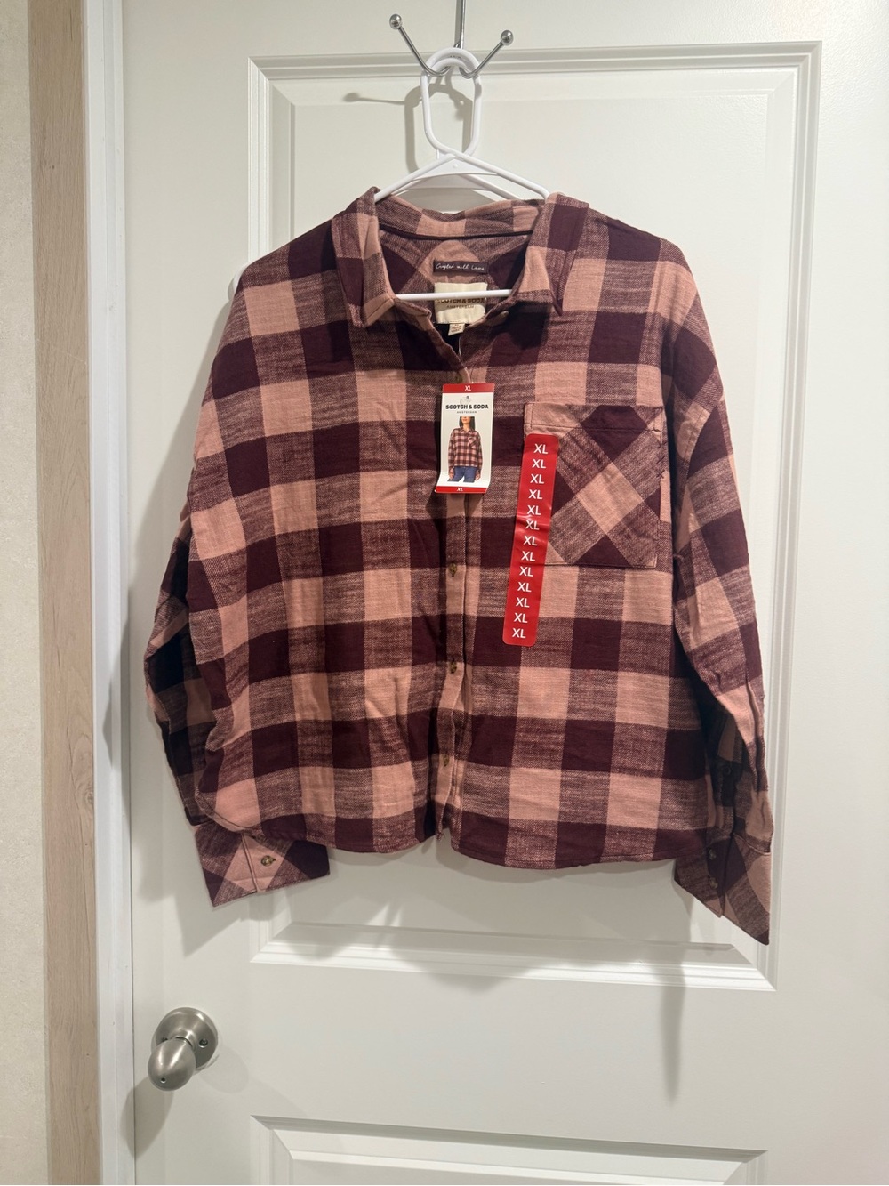 Scotch & Soda Pink and Brown Plaid Shacket